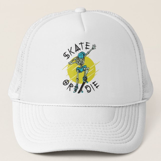 Casquette Skate ou die Skeleton Skateboarder Trucker Chapeau (Devant)