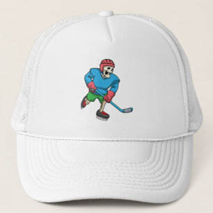 Casquette Skeleton au hockey sur glace avec bâton de hockey 