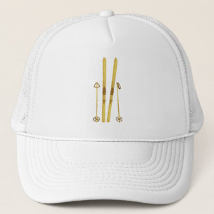 Casquette Skis Et Poles D'Or   Crème d'illustration Retro Sk
