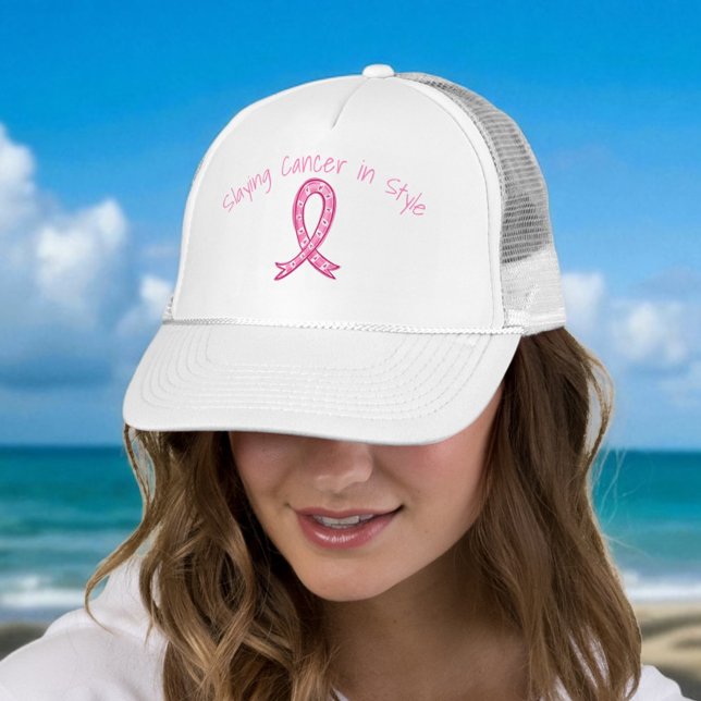 Casquette Slaying Cancer in Style Hat | Pink Ribbon (Créateur téléchargé)