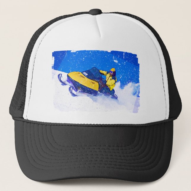 Casquette Snowmobile jaune dans la tempête de neige (Devant)