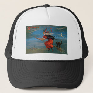 Casquette Sorcière volant avec chat noir la nuit d'Halloween