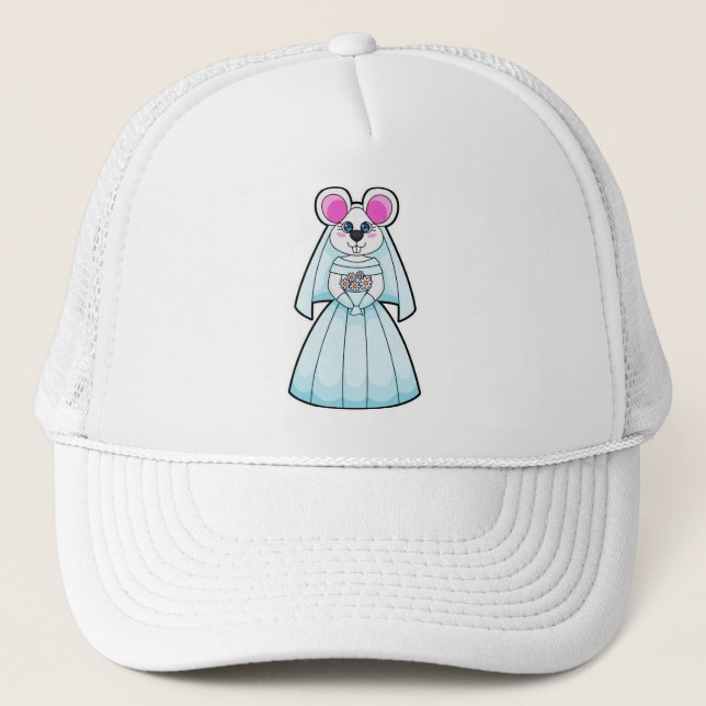 Casquette Souris comme Mariée avec Bunch de fleurs (Devant)