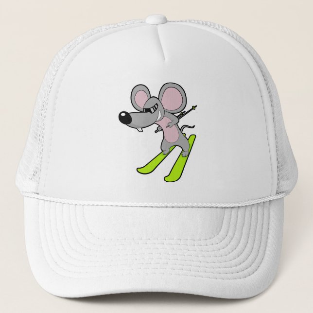 Casquette Souris comme skieur avec ski (Devant)