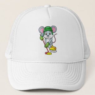 Casquette Souris de hockey sur glace avec bâton de hockey su