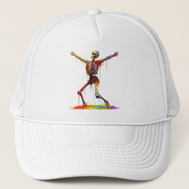 Casquette Squelette joyeux : Danse des couleurs (Devant)