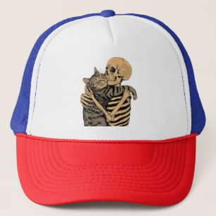 Casquette Squelette qui étreint un chat – Cadeau mignon pour