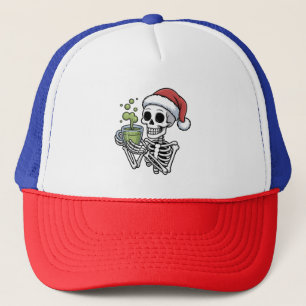 Casquette Squelette tenant une boisson Matcha portant un cha