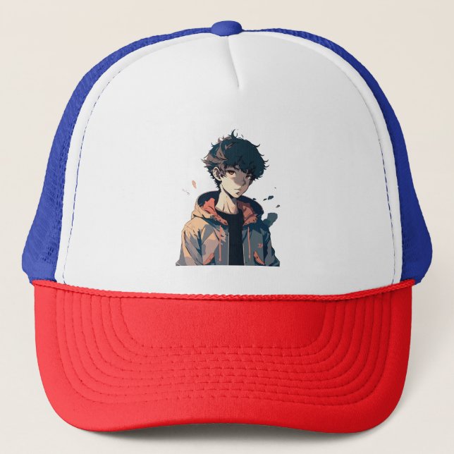 Casquette Stylish Manga Boy en Veste Brown (Devant)