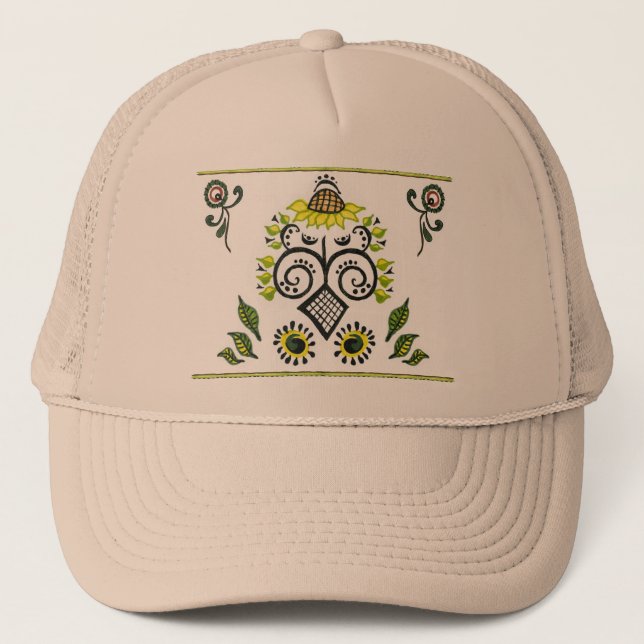 Casquette Sunflower Folk Motif par Alexandra Cook (Devant)