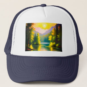 Casquette Sunrise sur les montagnes enneigées et le lac
