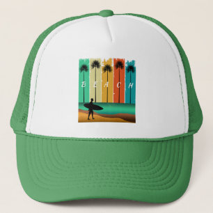 CASQUETTE SURFEUR DE PLAGE VINTAGE SURFANT PALMIERS