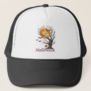 Casquette T-Shirt Arbre d'Halloween et Citrouille Jack-o'-La