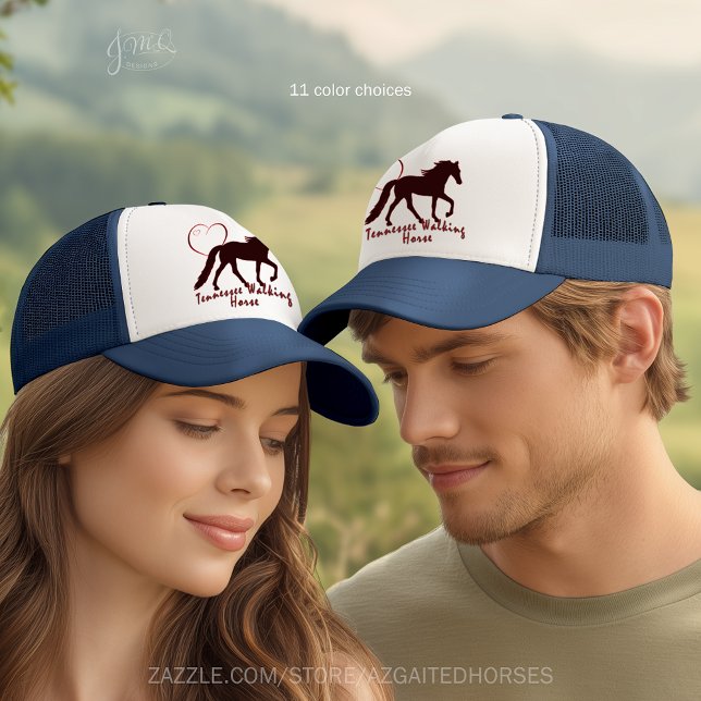 Casquette Tennessee Walking Horse Silhouette Heart (Trucker hat with Tennessee Walker silhouette, heart outline, and text “Tennessee Walking Horse.")