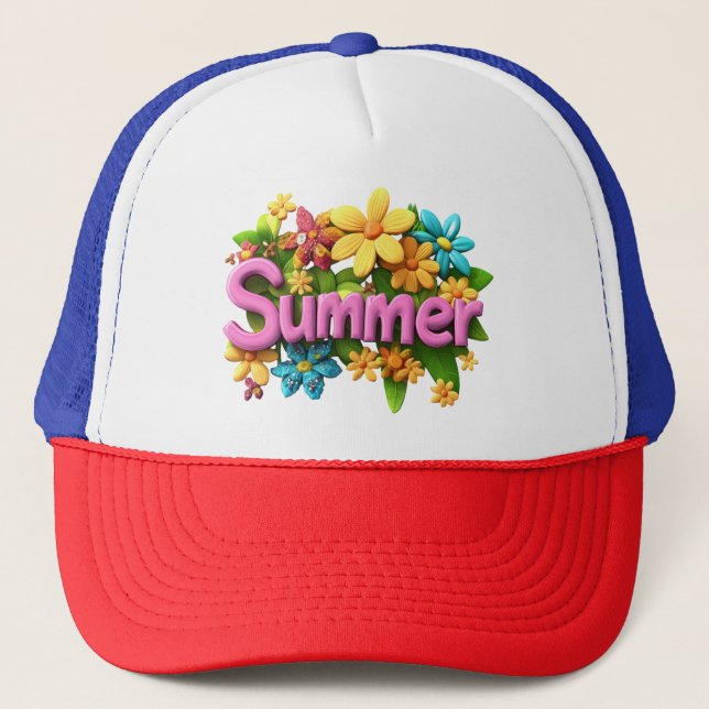 Casquette Texte d'été avec fleurs (Devant)