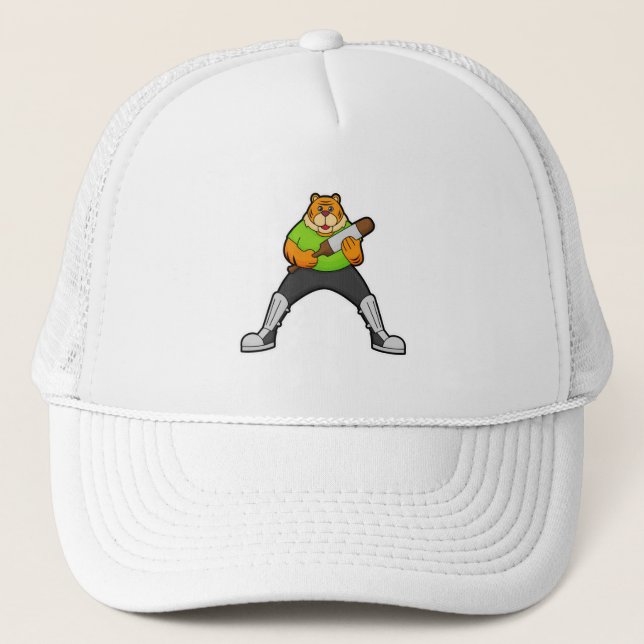 Casquette Tigre au cricket avec batte de cricket (Devant)
