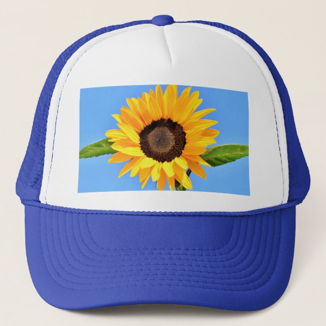 Casquette Tournesol jaune sur le chapeau de camionnette bleu (Devant)