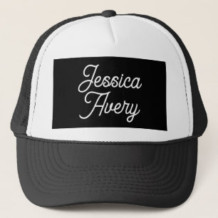 Casquette Tout nom   Élégant Vintage blanc Script sur noir