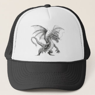 Casquette Trucker Hat with Dragon - Black and White Sketch D