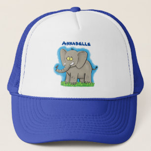 Casquette Un joli éléphant drôle avec un oiseau sur le tronc
