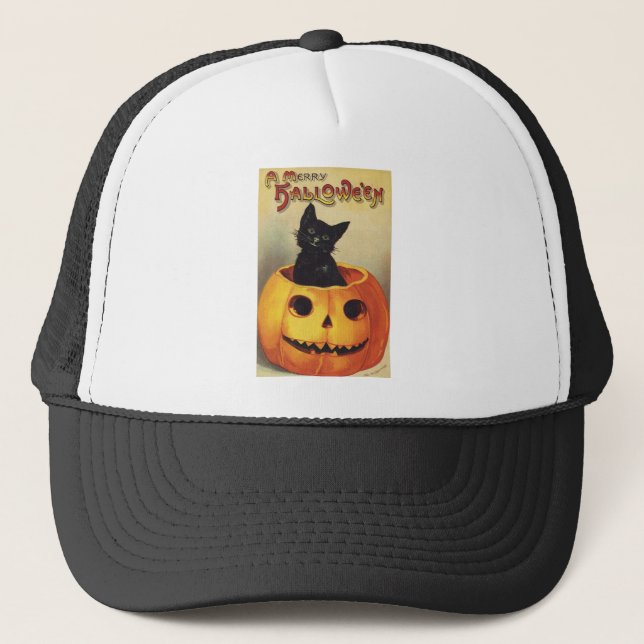 Casquette Une joyeuse Halloween par Ellen Clapsaddle, Chat V (Devant)