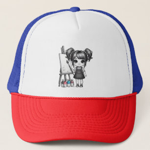 Casquette une petite fille avec sa trousse de peinture