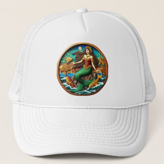 Casquette Une sirène captivante assise sur un rocher sous un (Devant)