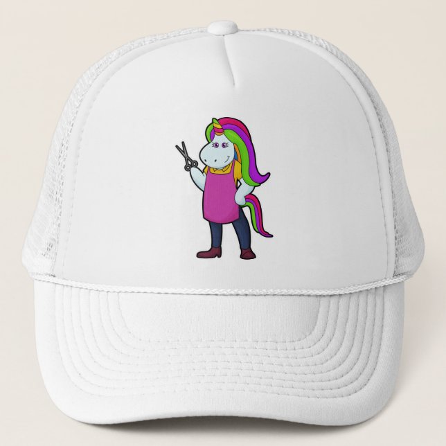 Casquette Unicorne comme coiffeur avec ciseaux (Devant)