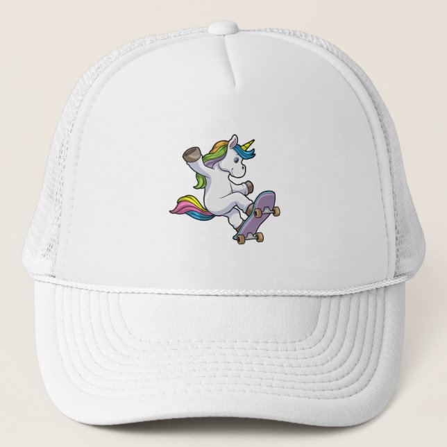 Casquette Unicorne comme patineur avec skateboard (Devant)