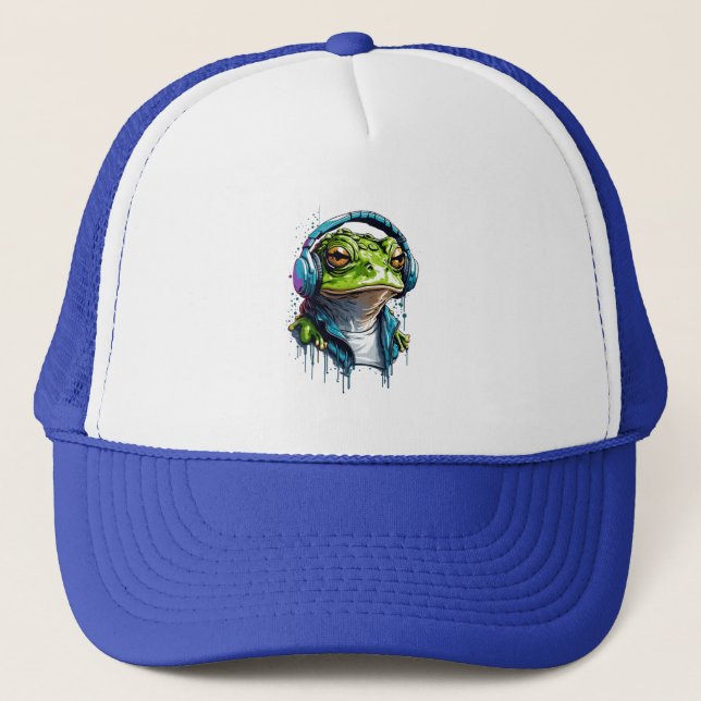 Casquette Urban Groove : Grenouille colorée avec casque (Devant)
