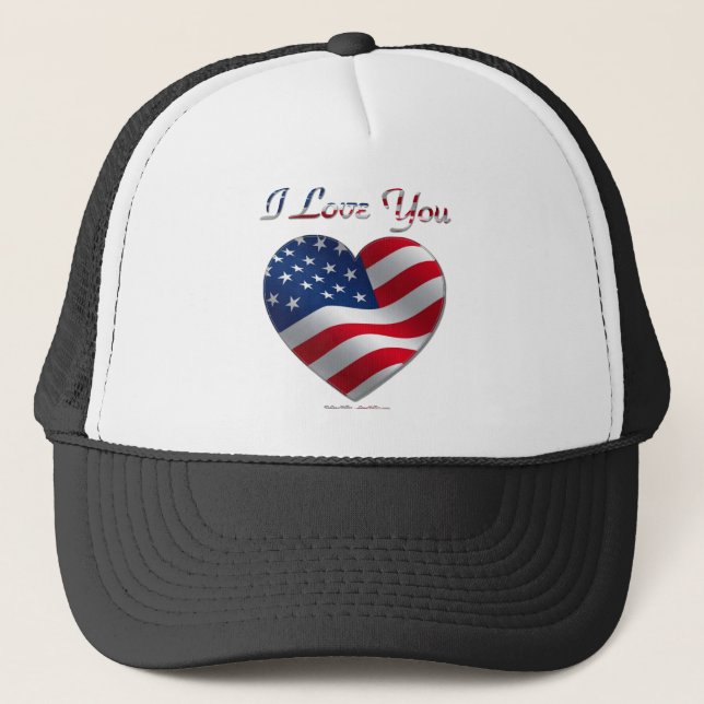 Casquette USA Flag Heart Je t'aime (Devant)