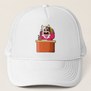 Casquette Vache comme secrétaire avec table