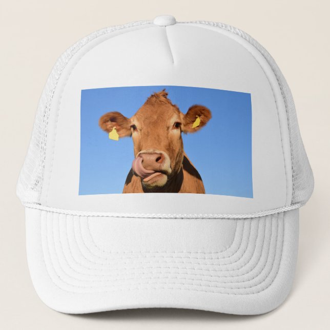 Casquette Vache du Jersey léchant son nez (Devant)