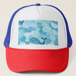 Casquette Vagues, baleine, texture bleu enfantine