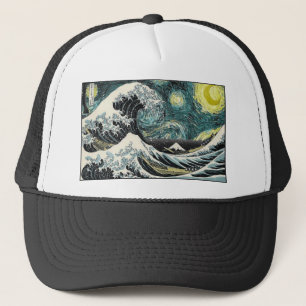 Casquette Van Gogh la nuit étoilée - Hokusai la grande vag