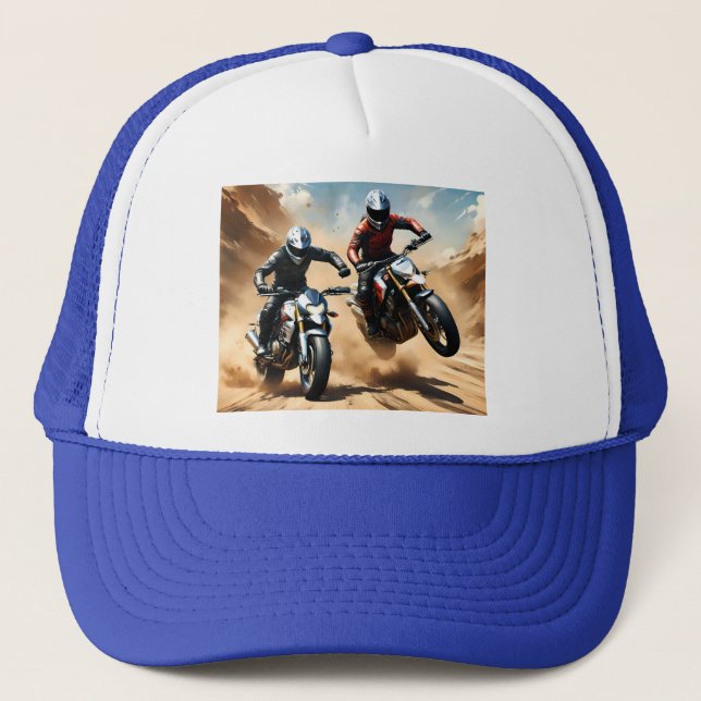 Casquette Vélos Dirt Moto Courant Dans Le Désert, (Devant)