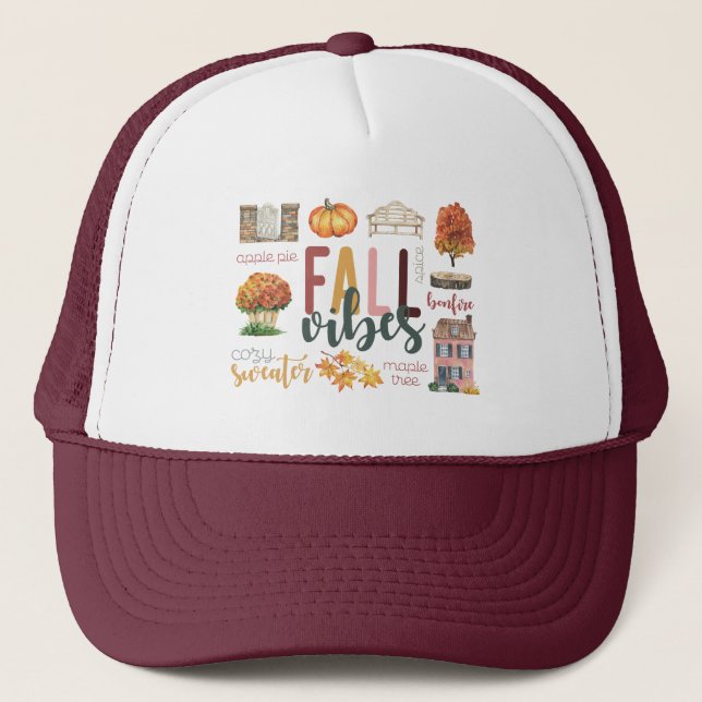 Casquette Vibes Automne Favoris Automne Rustique Aquarelle (Devant)