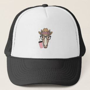 Casquette Vintage Cowgirl Cheval Avec Fleurs et Boisson Rose