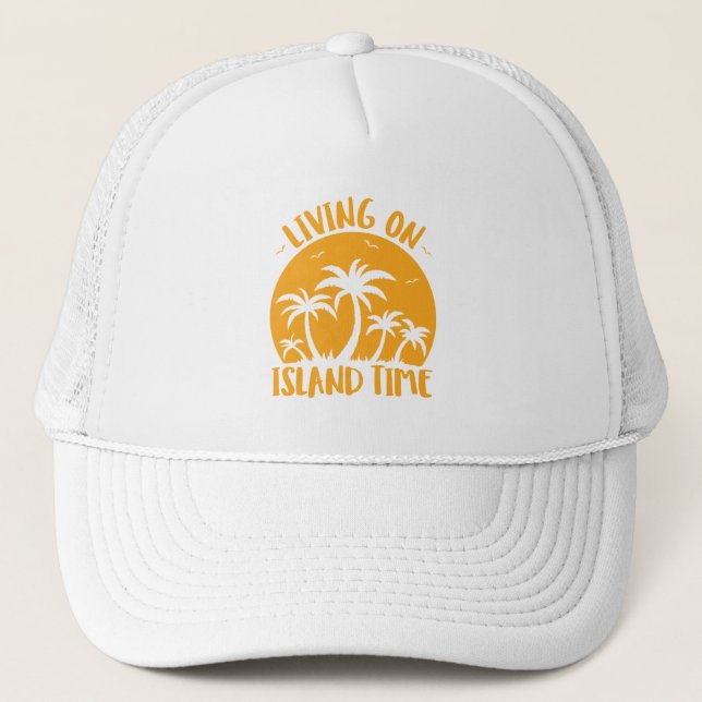 Casquette Vivre Sur L'Île Palmiers Et Coucher De Soleil (Devant)