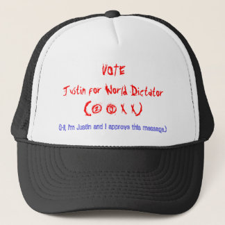Casquette VOTEJustin pour le dictateur du monde (2 0 X X)