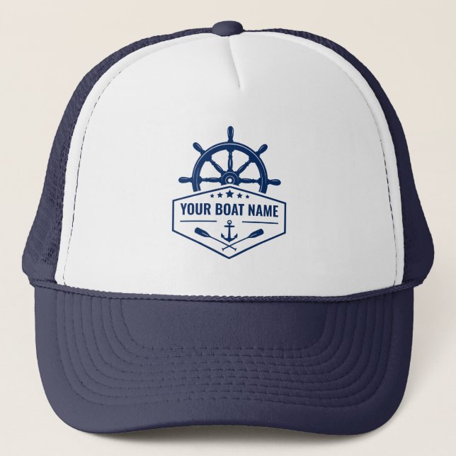 Casquette Votre nom de bateau Ancre Oars Helm Stars en bleu  (Devant)
