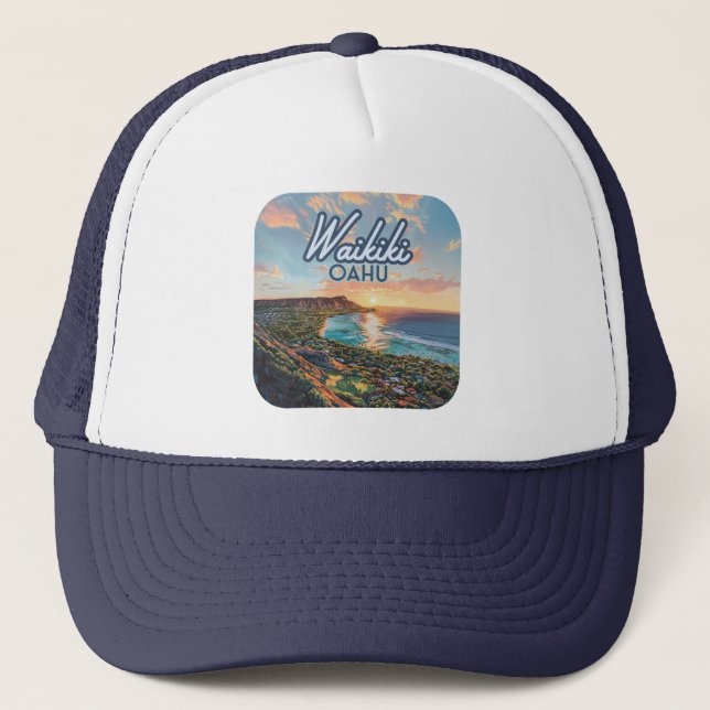 Casquette Waikiki Beach Honolulu Oahu Hawaii Retro (Devant)