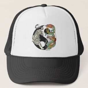 Casquette White tiger versus green dragon in the yin yang