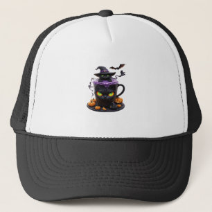 Casquette Witch Cat Halloween Latte  Café mignon et effrayan