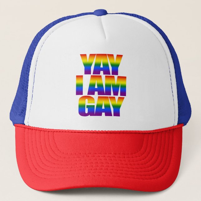 Casquette Yay je suis le drapeau heureux LGBTQ d'arc-en-ciel (Devant)