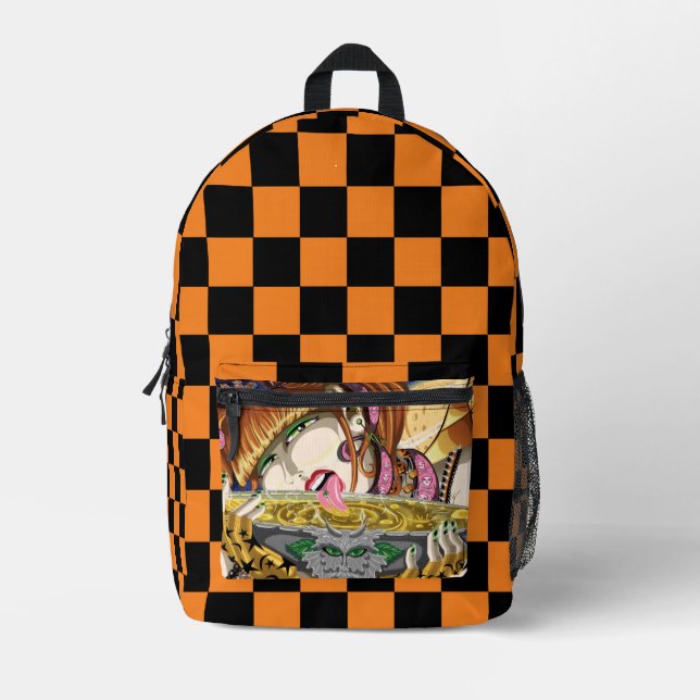 Cassandra's Elixir mit Orange 80er Schachbretts Bedruckter Rucksack (Vorderseite)