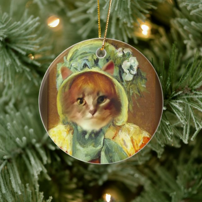 Cassatt Bonnet on Kitten  Keramik Ornament (Baum)