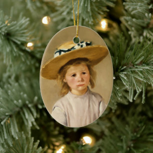 Cassatt Kind mit Strohhut Keramik Ornament