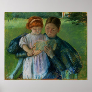 Cassatt - Kindermädchen liest einem kleinen Mädche Poster