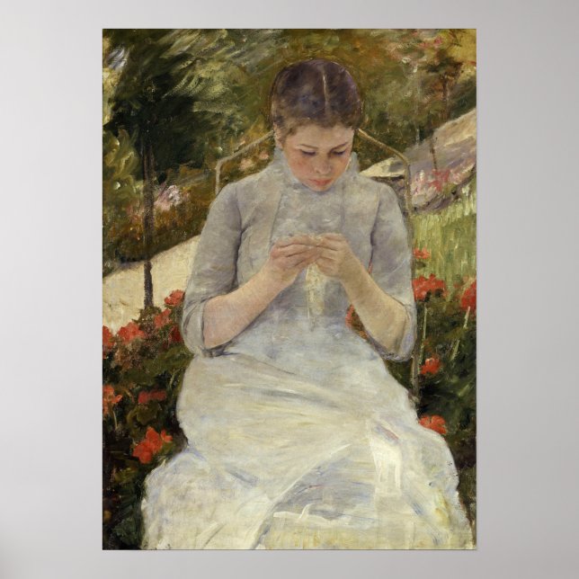 Cassatt - Mädchen im Garten Poster (Vorne)